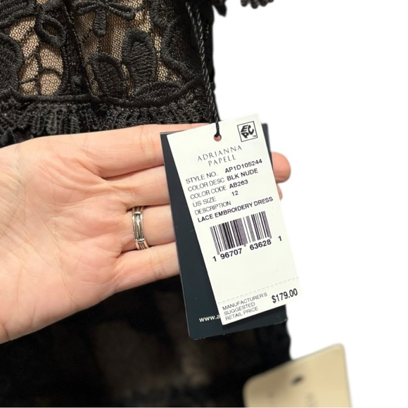 NWT Adrianna Papell Lace Embroidery Dress Black 12 - Picture 5 of 10